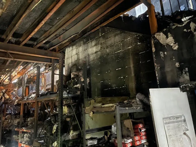 Interior building conditions documented after a commercial fire