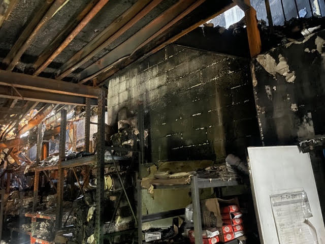 Fire damage inside a commercial property